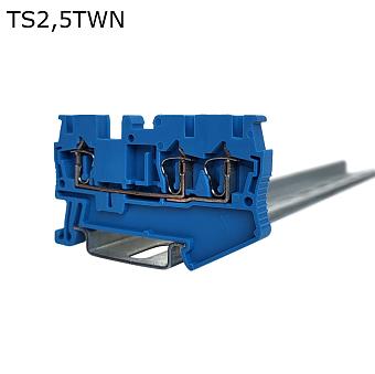Клемма пружинная проходная 3 контакта 2,5 мм2, синяя