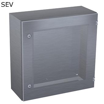 Шкаф компактный распределительный из нержавеющей стали с обзорной дверью 