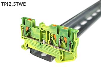 Клемма push-in проходная 3 контакта 2,5 мм2, заземляющая