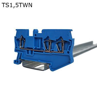 Клемма пружинная проходная 3 контакта 1,5 мм2, синяя