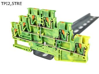 Клемма push-in трехуровневая 6 контакта, 2,5 мм2, заземляюшая